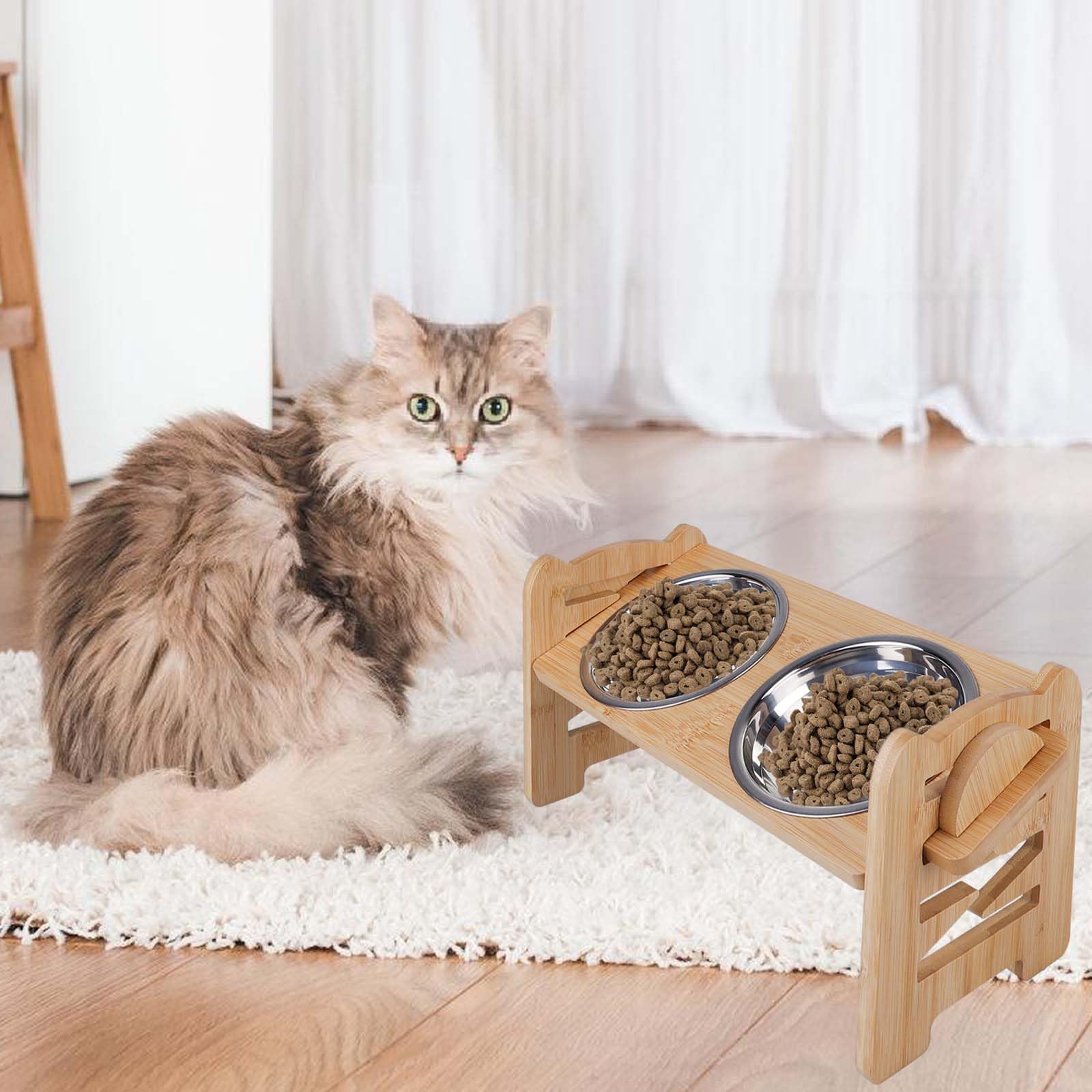 GBKDQQ Comedero para Perros y Gatos, Elevado, de Acero Inoxidable, Ajustable en Altura, Inclinada, Material Eco-amigable
