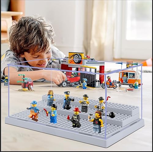 Miniatura 7 de Paquete de 2 vitrinas para bloques de figuras de acción de minifiguras, caja de almacenamiento de minifiguras acrílicas con 3 escalones movibles,