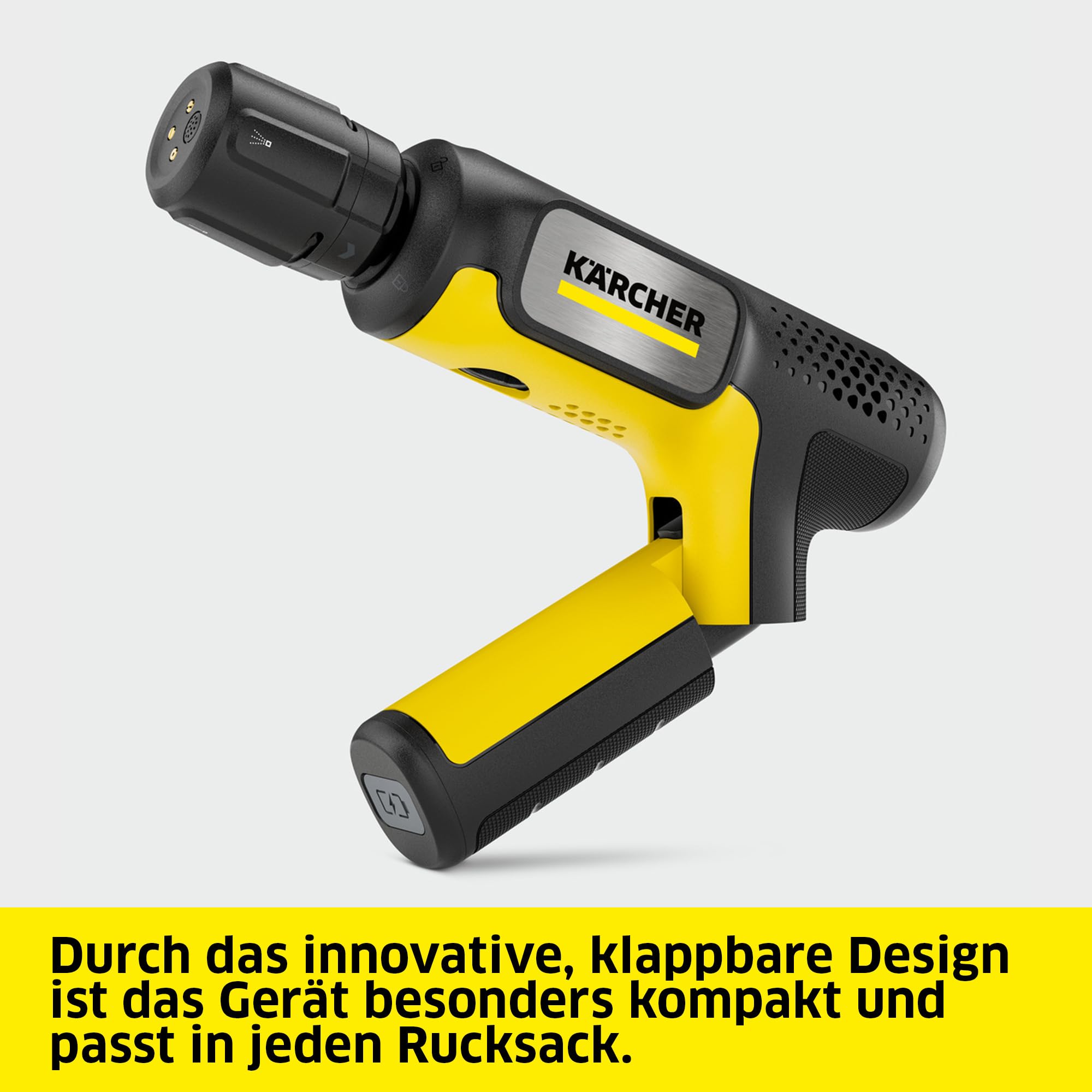 Kärcher Druckreiniger OC Handheld Compact Adventure, Mitteldruck, max. 15 bar, klappbar, USB-C-Anschluss, 150 l/h, Gewicht: 0,8 kg, 4-in-1 Multi Jet, Schlauch (5 m), Schaumdüse Pro, Wasserkanister