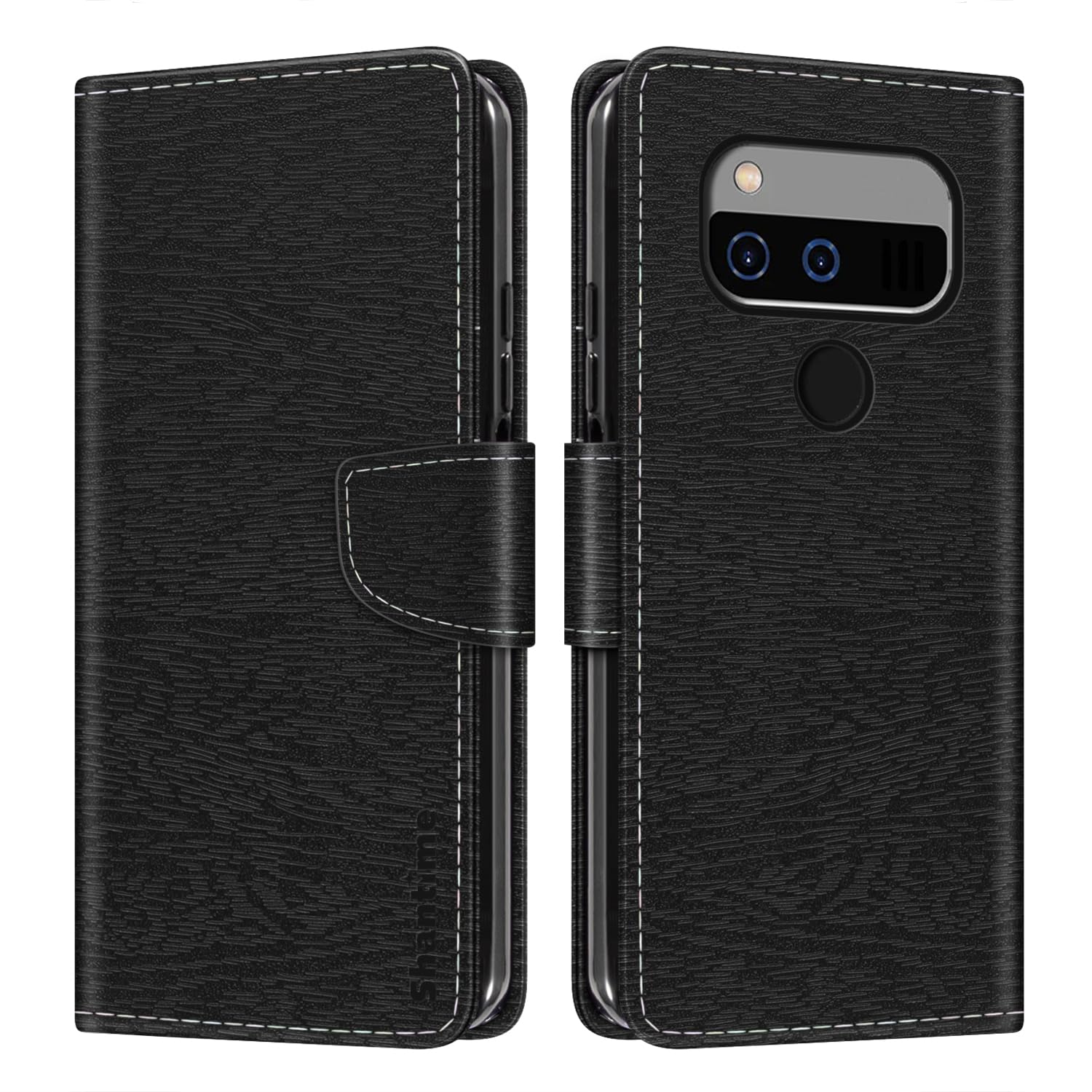 Shantime Leather Wallet Case Compatible with Unihertz Jelly Max, Colorful Flip Cover with Card Holders Magnetic Closure Full Protection Shell(Black)