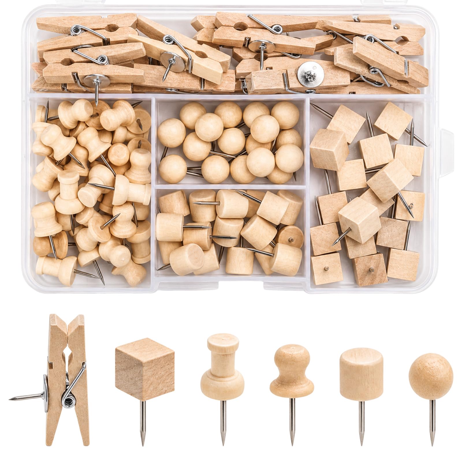 125Pcs Pins for Pinboard Cute Animal Thumb Tacks Multiple Animal Push Pins for Cork Board Bulletin Board Notice Boards (125-Wood)