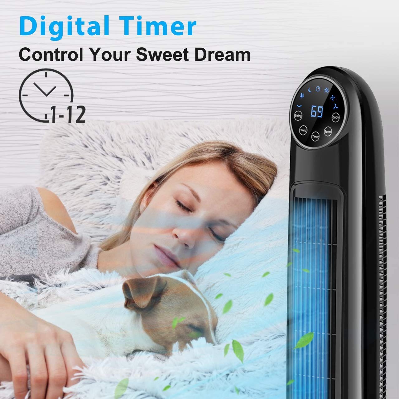 Tower Fan, Air Choice Oscillating Fan with Remote, 48'' Bladeless