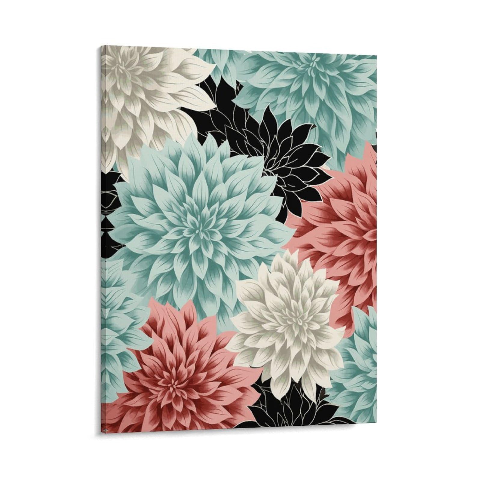Dahlia Flower Wall Art for Home, Abstract Canvas Framed Painting for Living Room, Portable Poster Print for Wall Decor, Personalized Artwork Picture for Hallway, Bedroom 16x20inch(41x51cm)