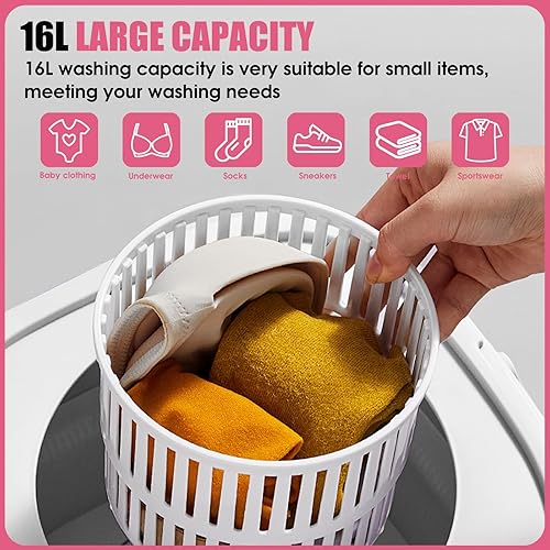 Miniatura 3 de Lavadora portátil de 16 L, mini lavadora de lavandería, 3 modos con cesta giratoria, profundidad de limpieza, ropa interior, ropa de bebé, camisa