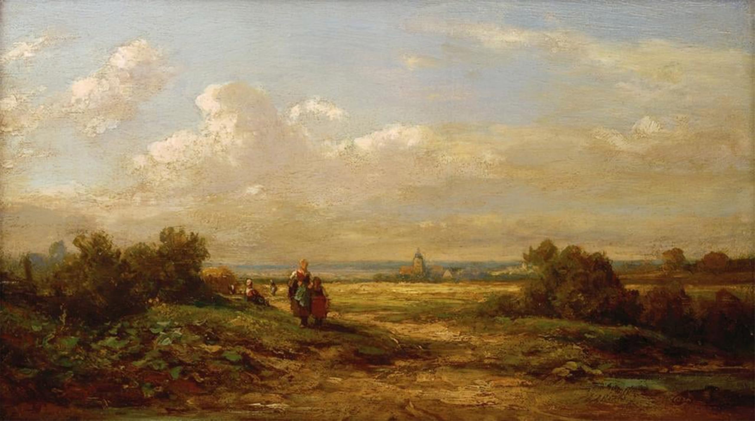ARTXLXXBN Famous Prints Artwork Pictures Poster Painting Art Weite Landschaft with Wanderern by Carl Spitzweg Artwork Landscape Pictures for Home Decor 60x90cm