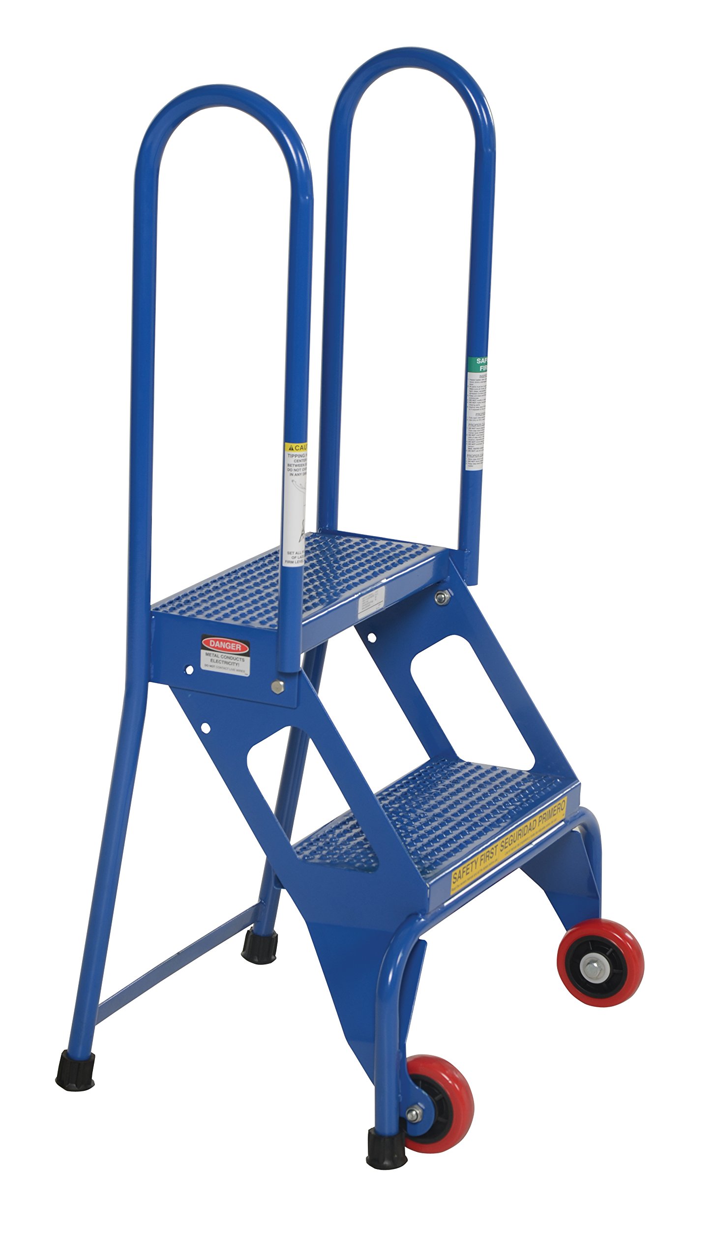 Vestil FLAD-2 Steel Folding Ladder with Wheels 2 Step 350 Lb. Capacity Blue