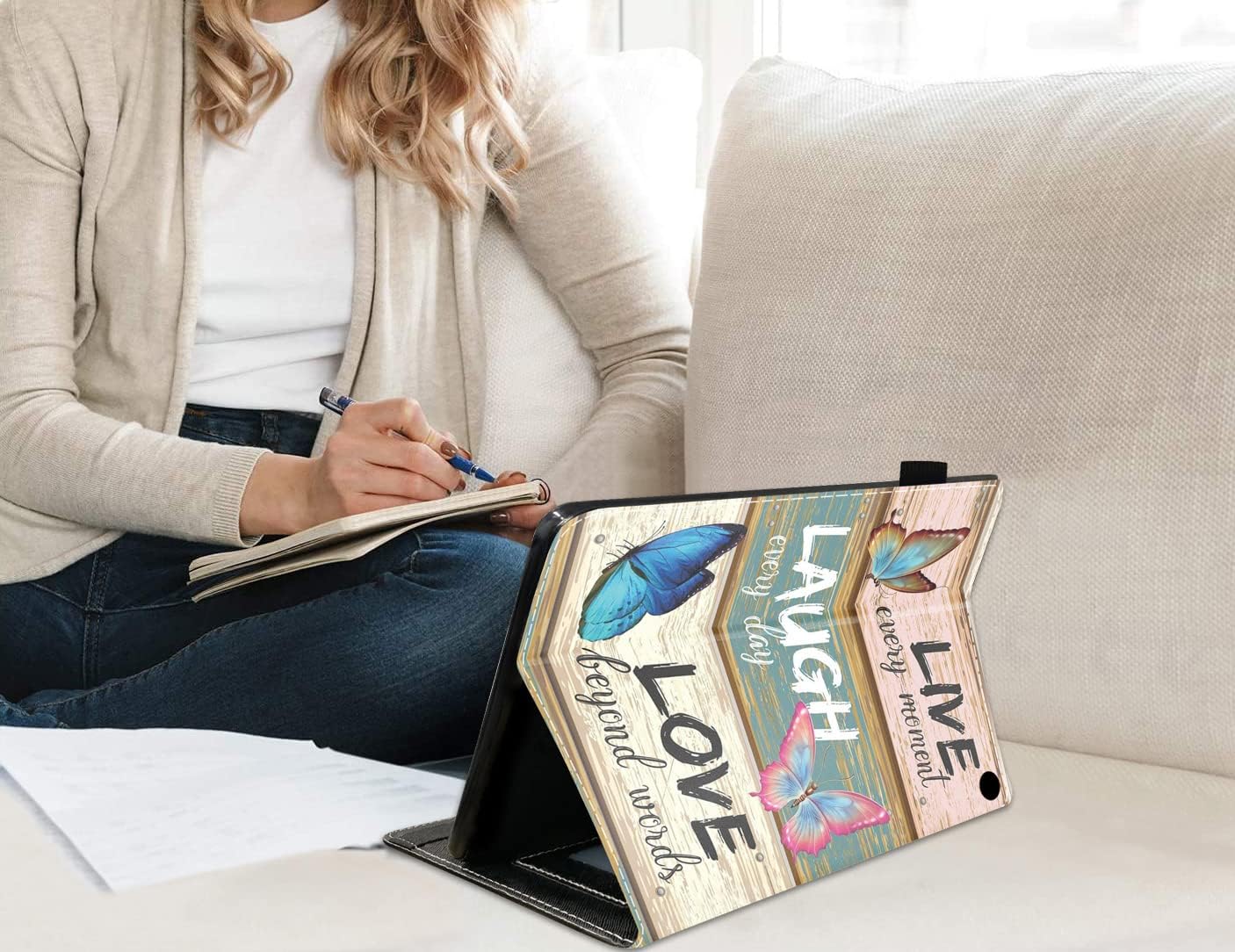 Case for All-New Kindle Fire 7 Tablet (12th Generation, 2022 Release) Latest Model 7" - Slim PU Leather Stand Flip Cover with Card Slot & Pencil Holder, Inspirational Quote Live Laugh Love