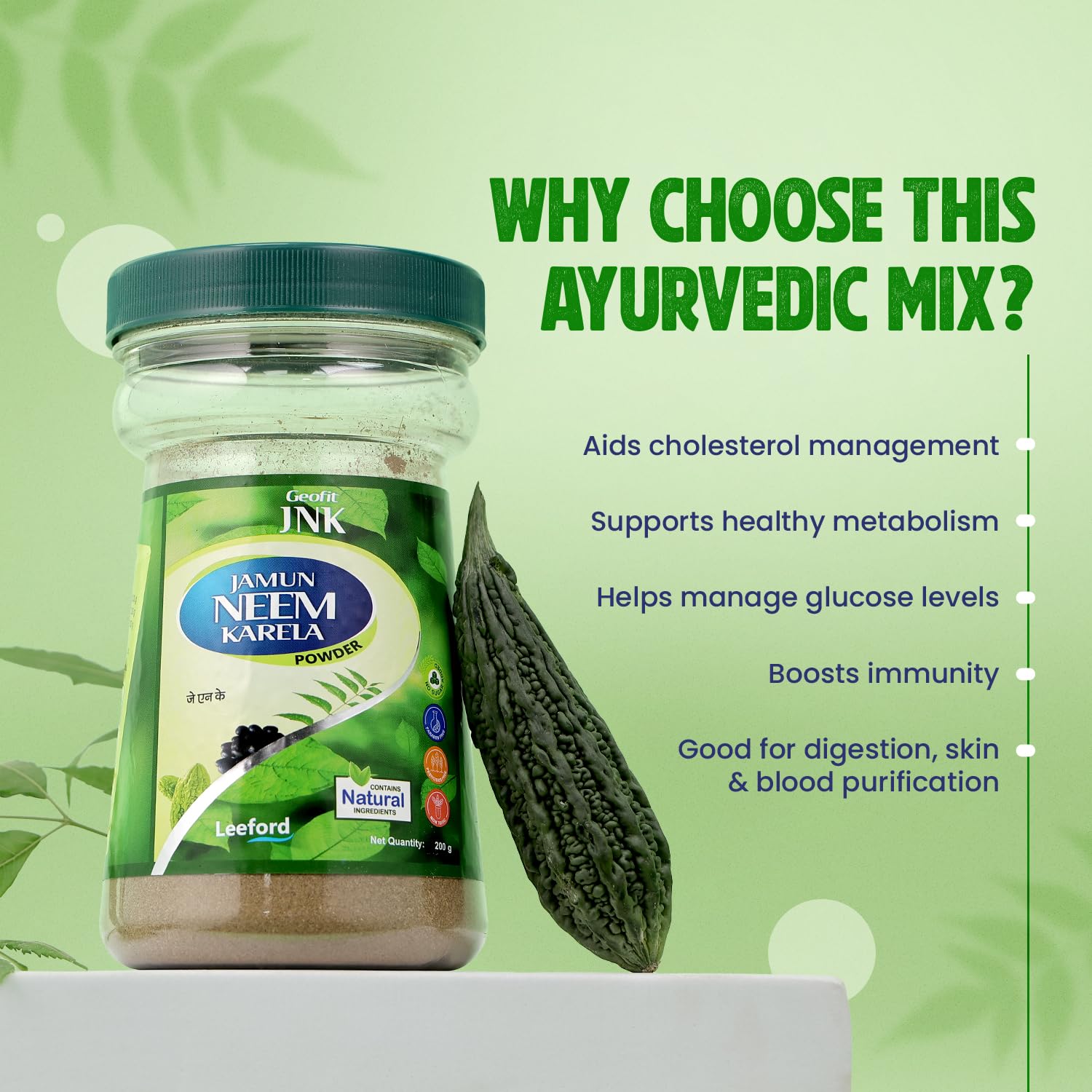 Geofit Jamun Neem Karela Powder - Pack of 2 (200g Each) | Made with Pure & Natural Herbs of Jamun, Neem & Karela | Natural Detoxifier | Improves Immune System | Regulates Metabolism | skin Purfiier — Amazon image 3