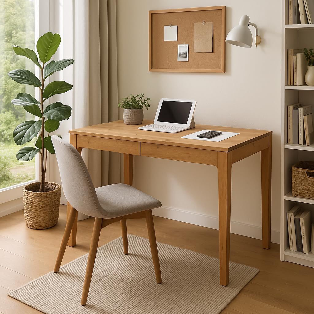 M2 Kollektion Kona – Hochwertiger Schreibtisch/Sekretär, 110x55x76 cm | Massivholz Wildeiche, geölt | 2 Schubladen mit Soft-Close | Ergonomisch, stabil & vielseitig | Pflegeleicht