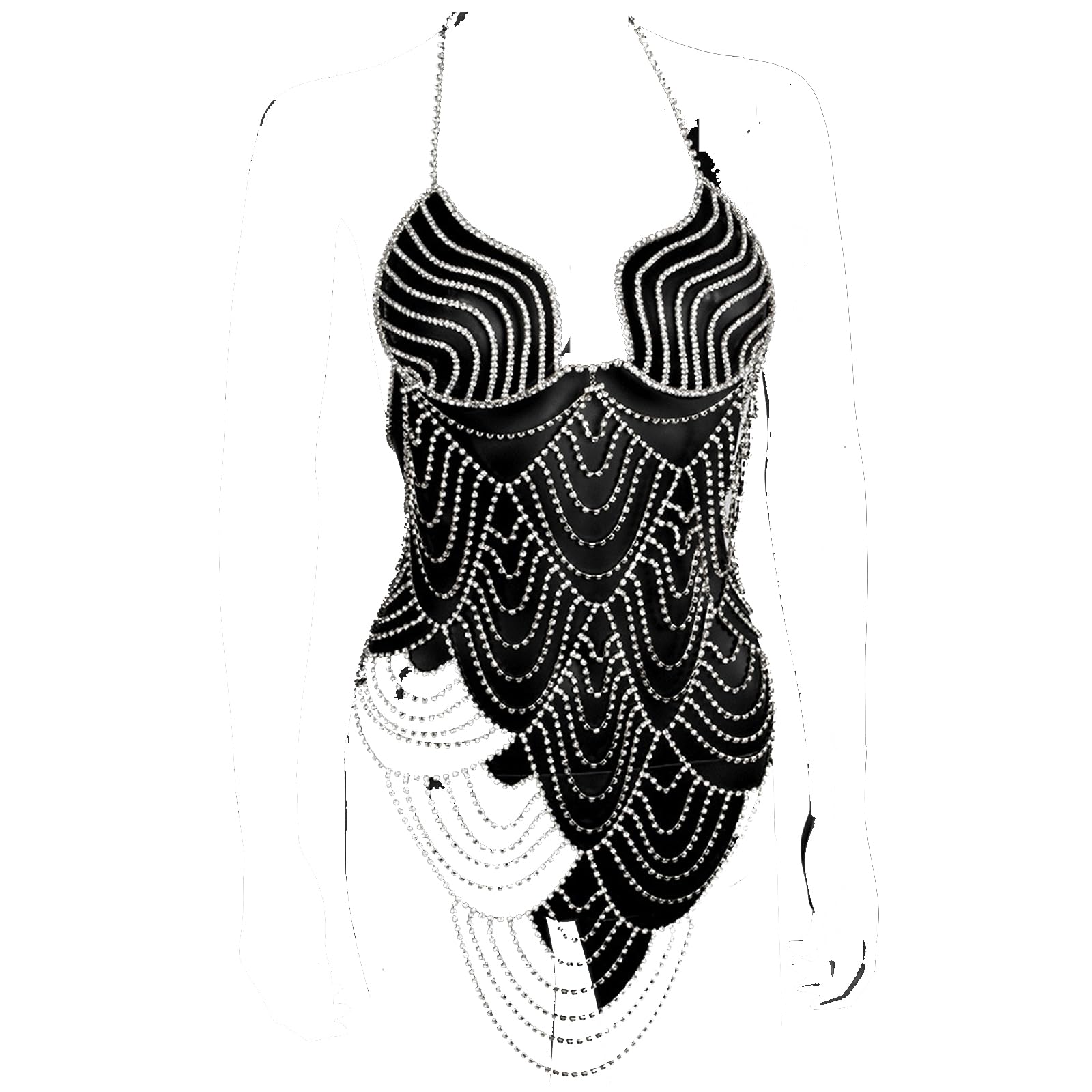 Abito A Catena per Il Corpo, Gioielli A Catena per Il Corpo in Strass, Abiti da Festival Rave Sexy per Donne E Ragazze-Silver