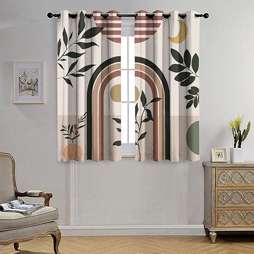 Miniatura 4 de Cortinas opacas de arte abstracto y moderno de mediados de siglo para dormitorio, estilo bohemio, rústico, bohemio, arco de plantas, luna, cortinas