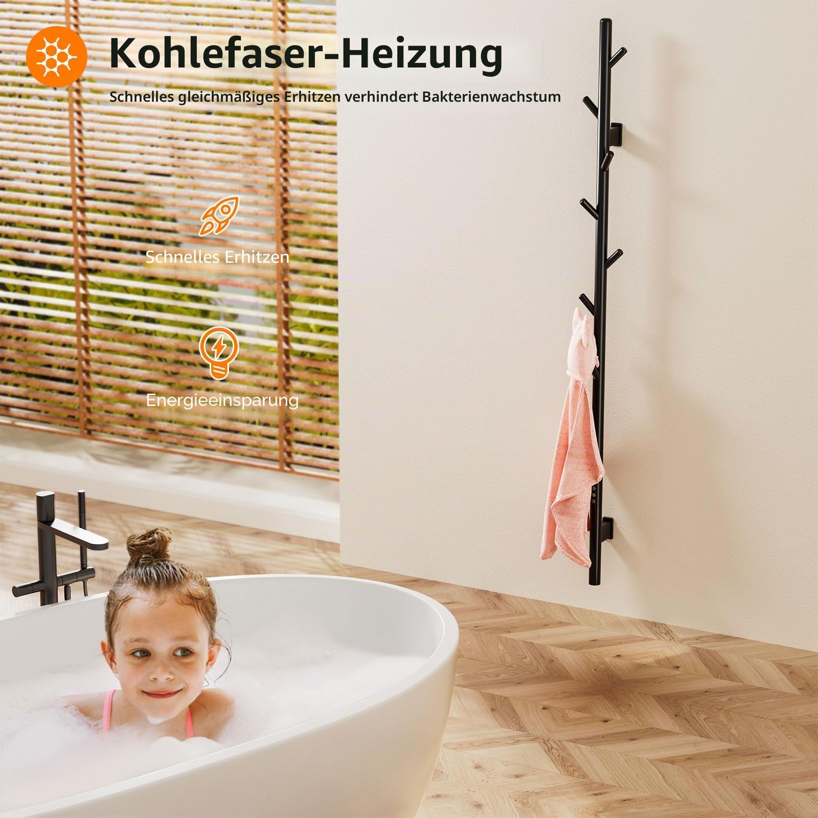 Badheizkörper Elektrisch, Elektrischer Handtuchheizkörper mit Einer Stange, Towel Warmer, Intelligenter Konstanttemperatur Handtuchhalter Heizkörper, Einstellbare Temperatur Handtuchheizer