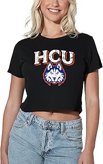 Official Collegiate Distressed Primary Logo Women's Apparel Crop Top T-Shirt Collection, Black