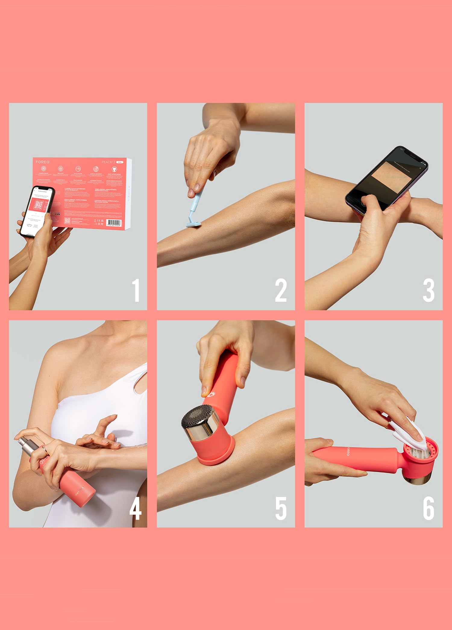 FOREO PEACH Gel frío de preparación, Para depiladora luz pulsada, Calma e hidrata al depilar y después, 17 extractos vegetales, HA y pantenol, Depiladora láser e IPL, 100 ml