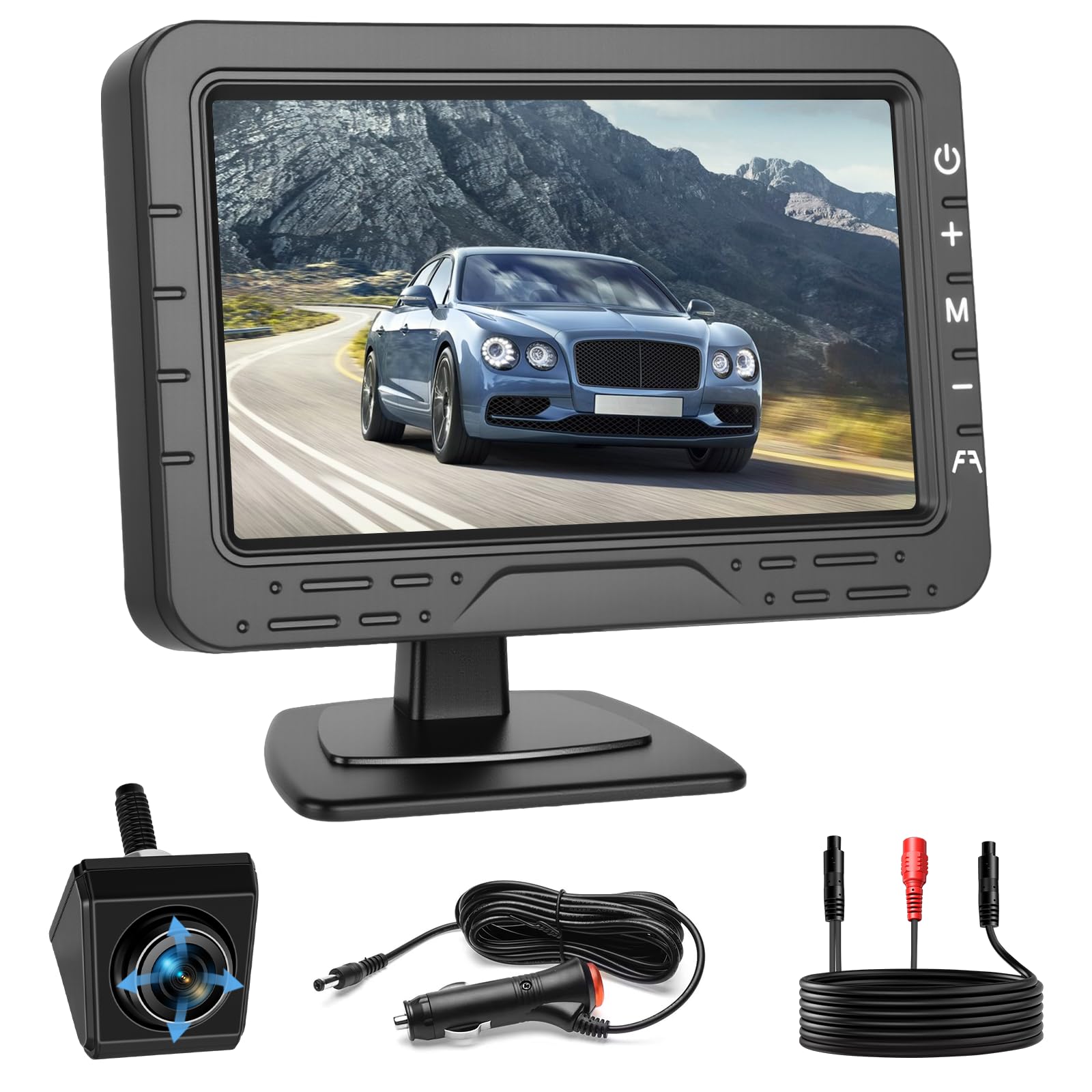 Hikity AHD 1080P Zestaw kamery cofania do samochodu o 360°, z ekranem 4,3 cala, IR noktowizor wodoodporny IP68, 1 kamera obrotowa, do samochodu, kempingu, ciężarówki, przyczepy kempingowej, 12-24 V