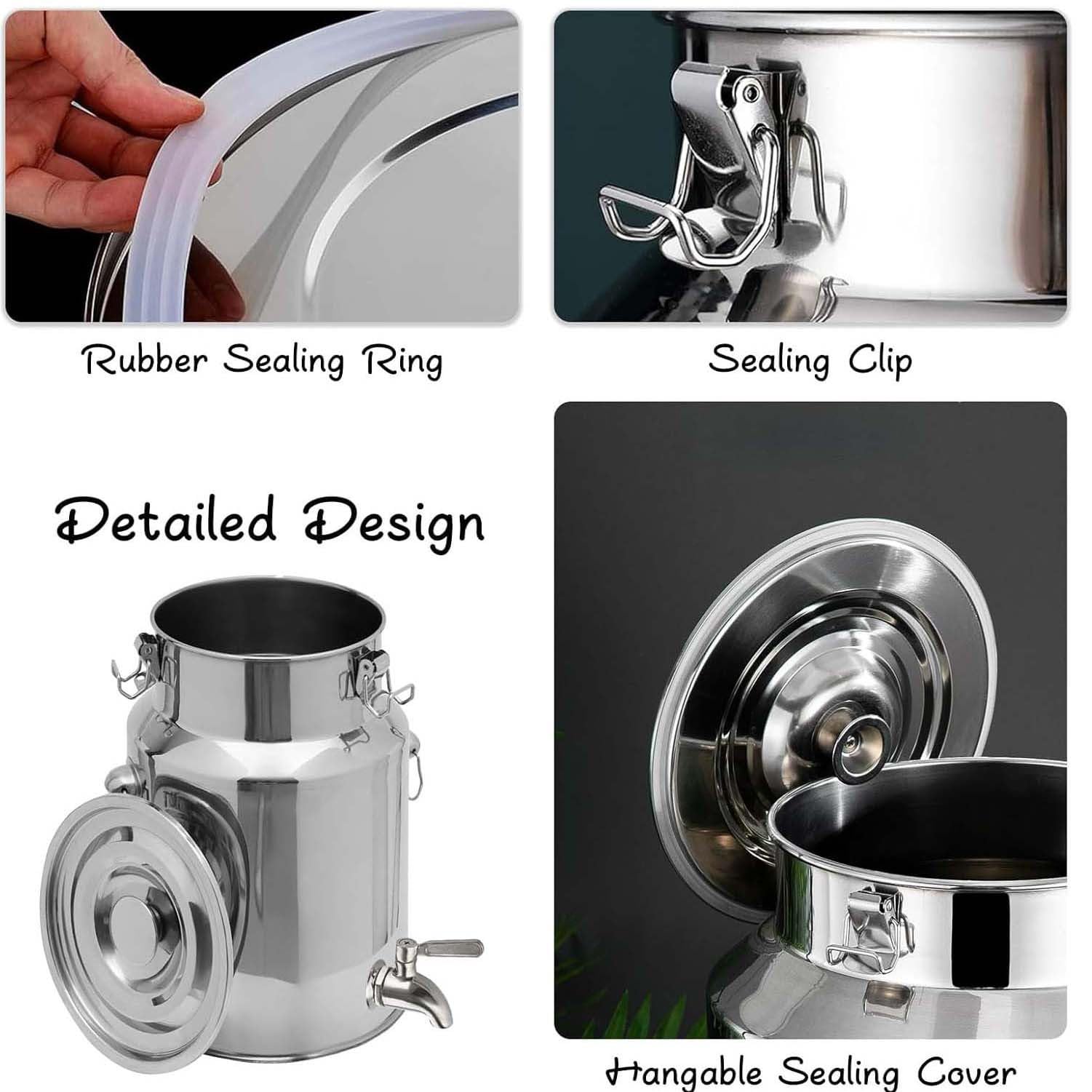 Contenedor de transporte de líquidos de 5 galones con sello seguro, ideal para almacenamiento de leche, agua, té y lácteos