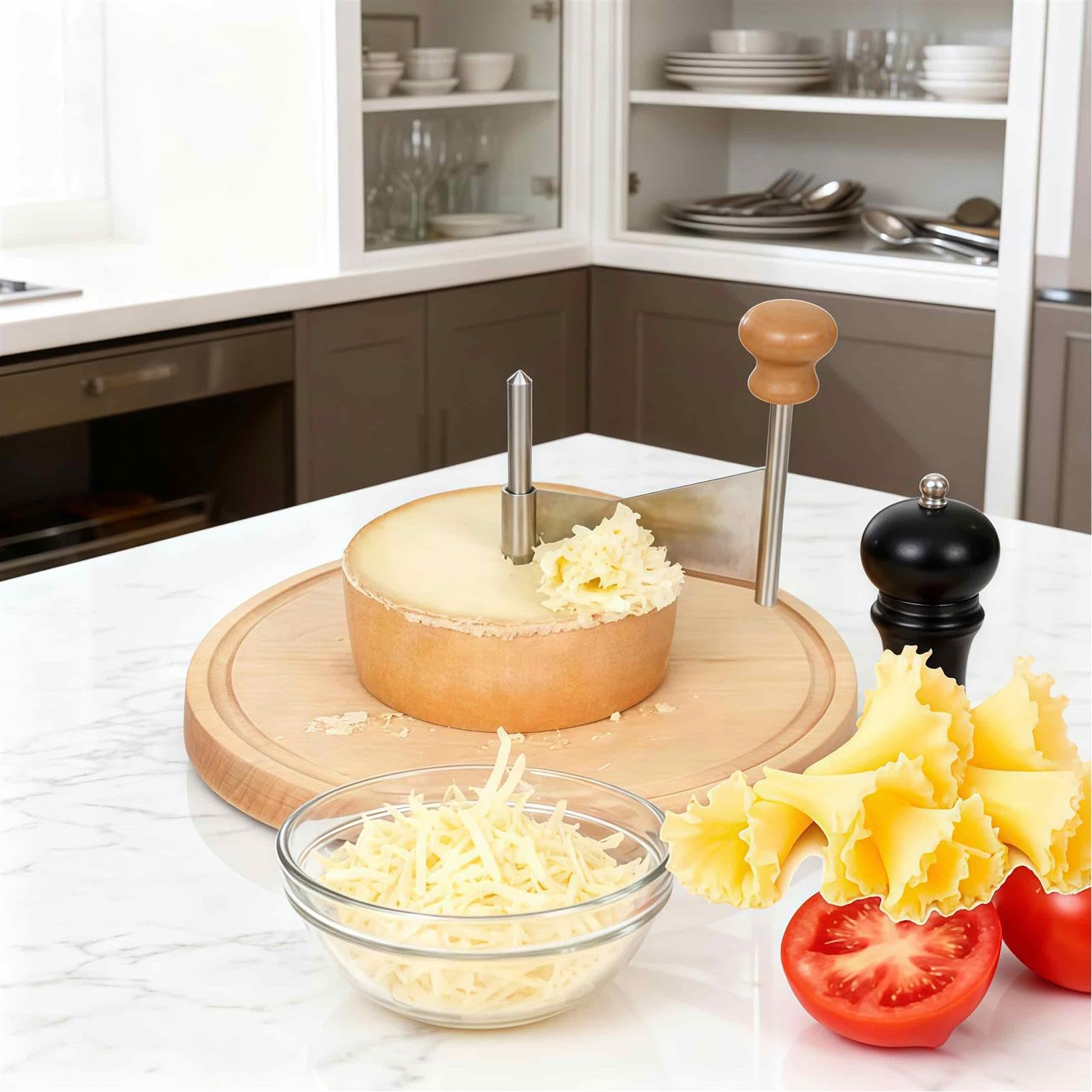Professioneller Käse Schaber, Käse Schaber mit Kuppel inklusive Kuppel, Ergonomischer Rotierender Griff, Käse Blumen Schneider für Schokolade, Kochkunst Verbessern, Holzfuß und Edelstahl