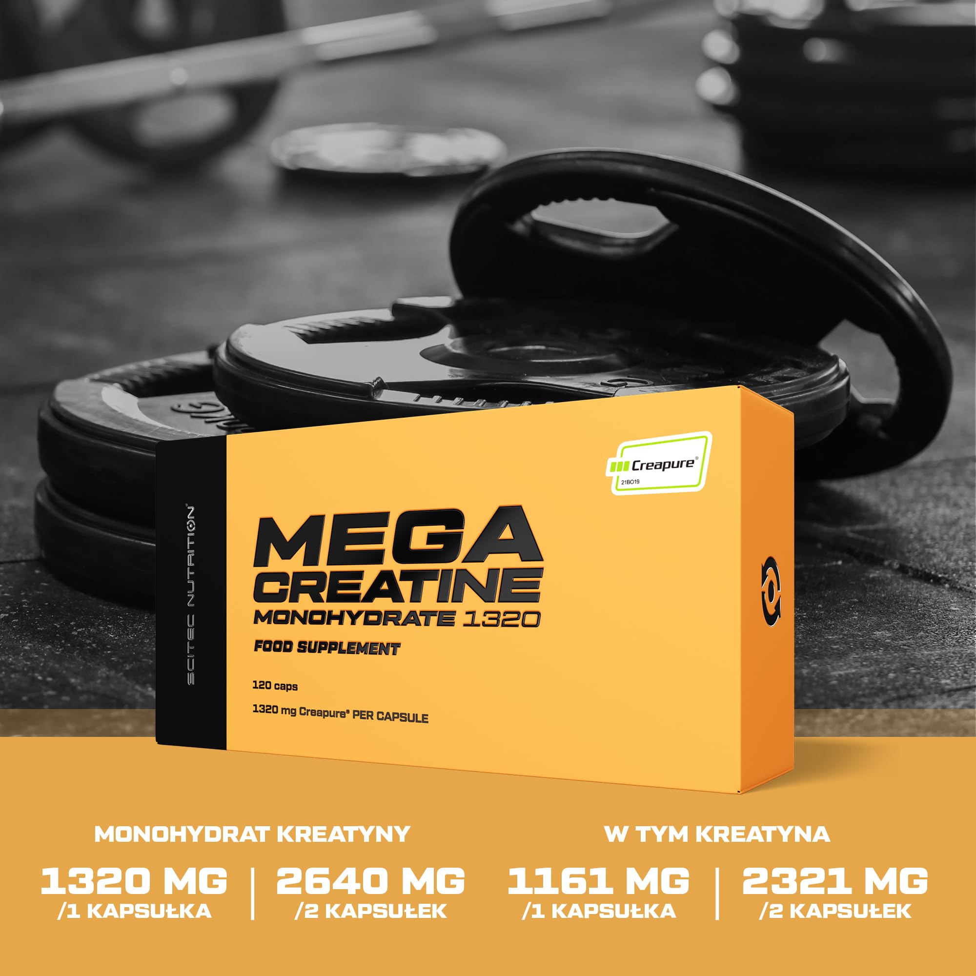 Scitec Nutrition Mega Creatine Monohydrate 1320 - Zaawansowana formuła kapsułek dla poprawy wyników sportowych - Najbardziej przebadana kreatyna, 120 kapsułek