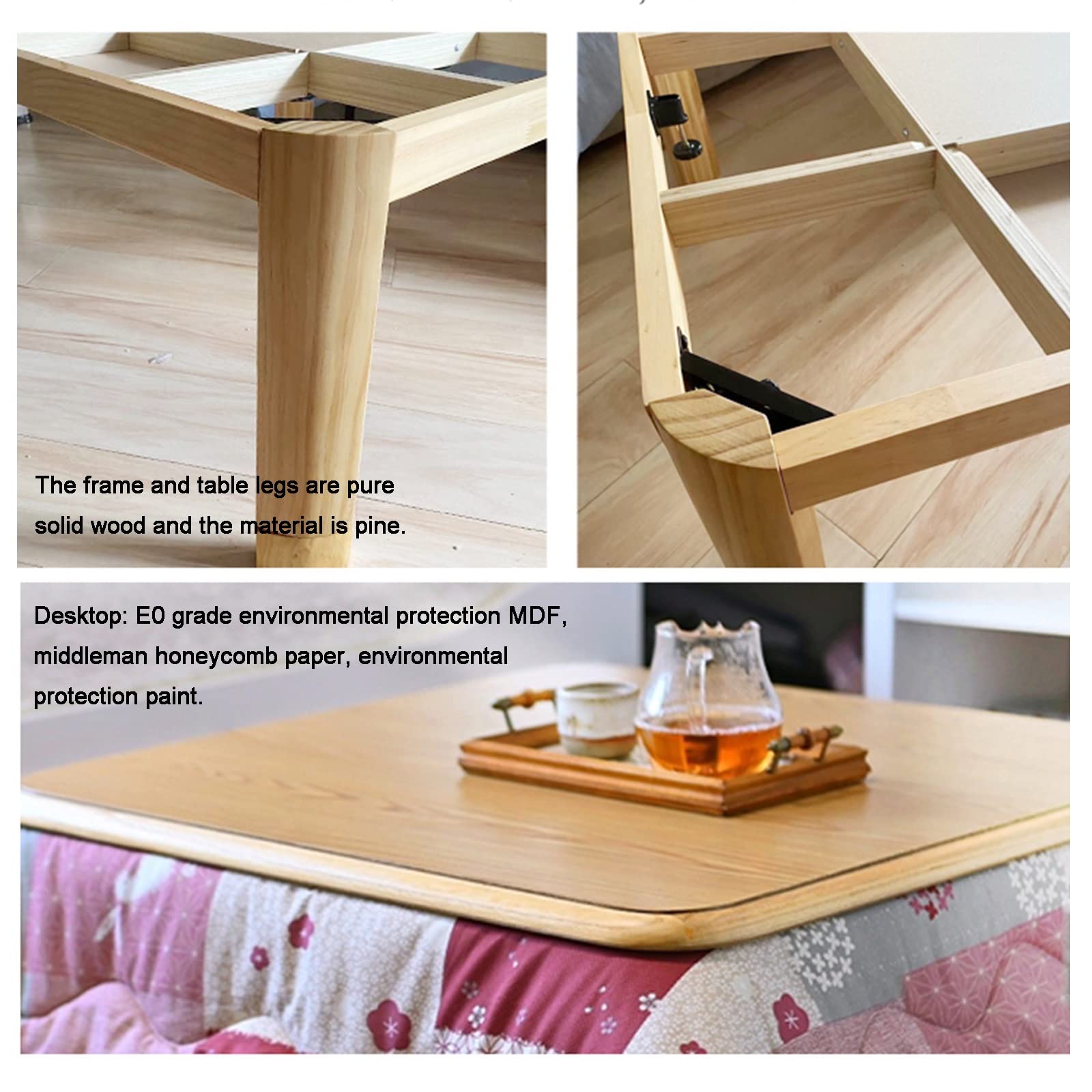 Kotatsu Tavolo riscaldante Tavolo Kotatsu in Quattro Pezzi Tavolo Kotatsu Invernale per Il Tempo Libero Riscaldamento Pigro Tavolo Basso Trapunta caffè Scuro Regalo Caldo per la Famiglia (Co