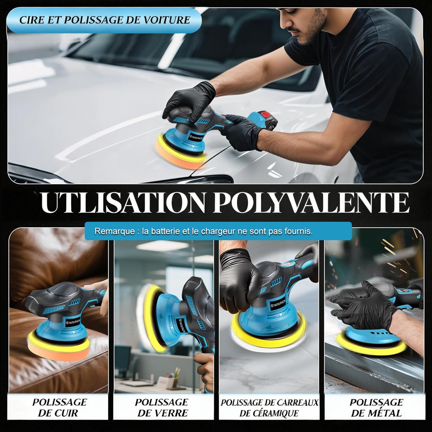 Polisseuse Voiture Sans compatible avec Makita 18 V, 8 vitesses (2800-6000 tr/min), 27 pièces poignée amovible des Voitures et Des Bateaux, Polissage,Cirage et Finition des Voitures(Sans batterie)