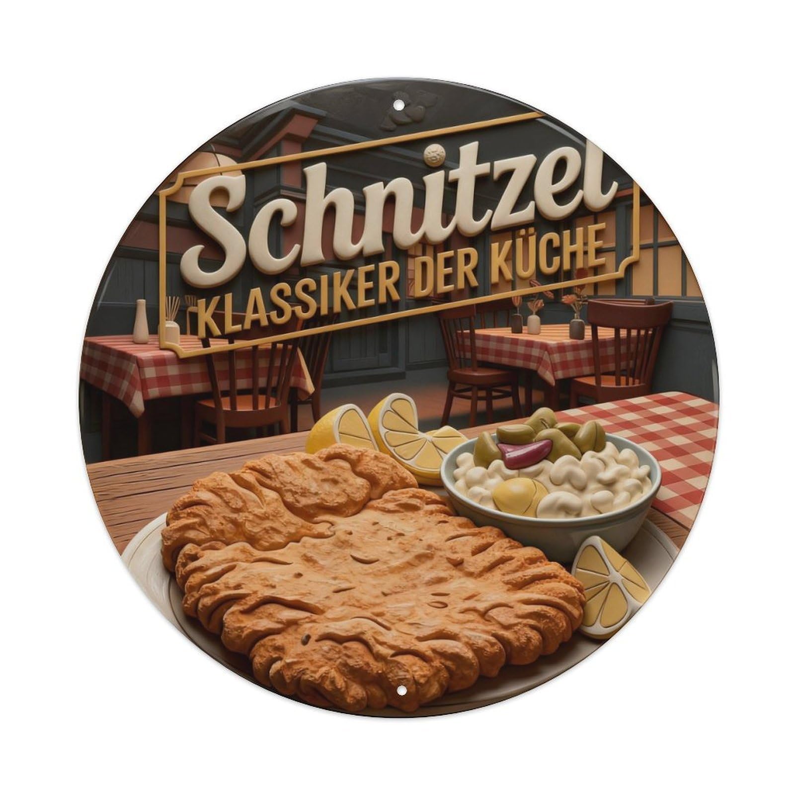 Schnitzel Classic of The Kitchen Round Metal Tin Sign Vintage Wall Decor, Bar Garage Cafe Kitchen Home Wall Art Poster 8x8inches
