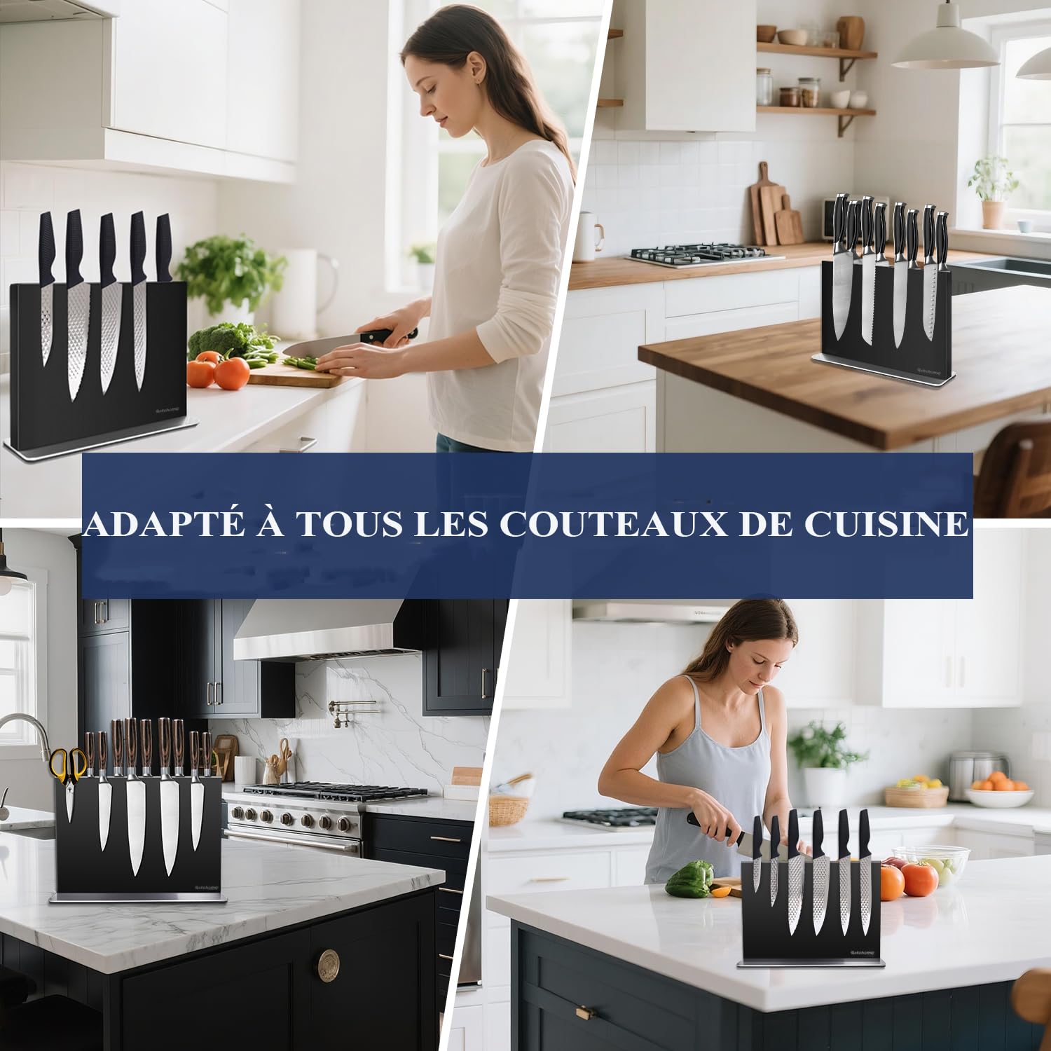 Bloc à couteaux magnétique sans couteau, 30 cm, noir, porte-couteaux magnétique en acier inoxydable 304, support magnétique puissant des deux côtés, pour une cuisine bien rangée