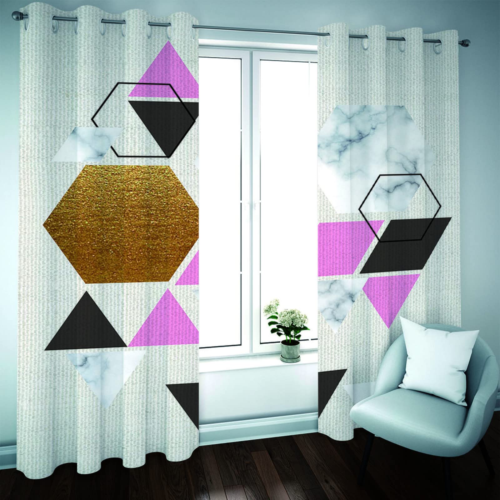 Cortinas Niño Niña Habitacion Opacas Con Ojales 2 Piezas 3D Estampado Geométrico Rosa Patrón 280 X 260 Cm（An X Al）Cortinas Termicas Aislantes Frio Y Calor Salón Dormitorio Ventana Decoración Hogar