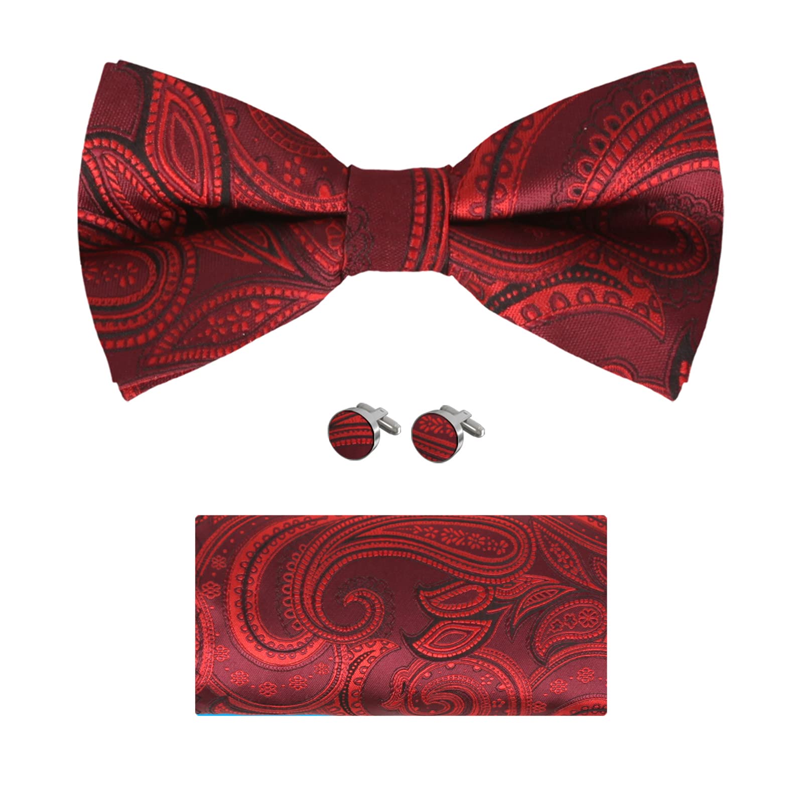 Bowties For Party Silk Pre-Tied Bow Ties Handkerchief Cuff-Links Set Adjustable Franch Cuff Shirt