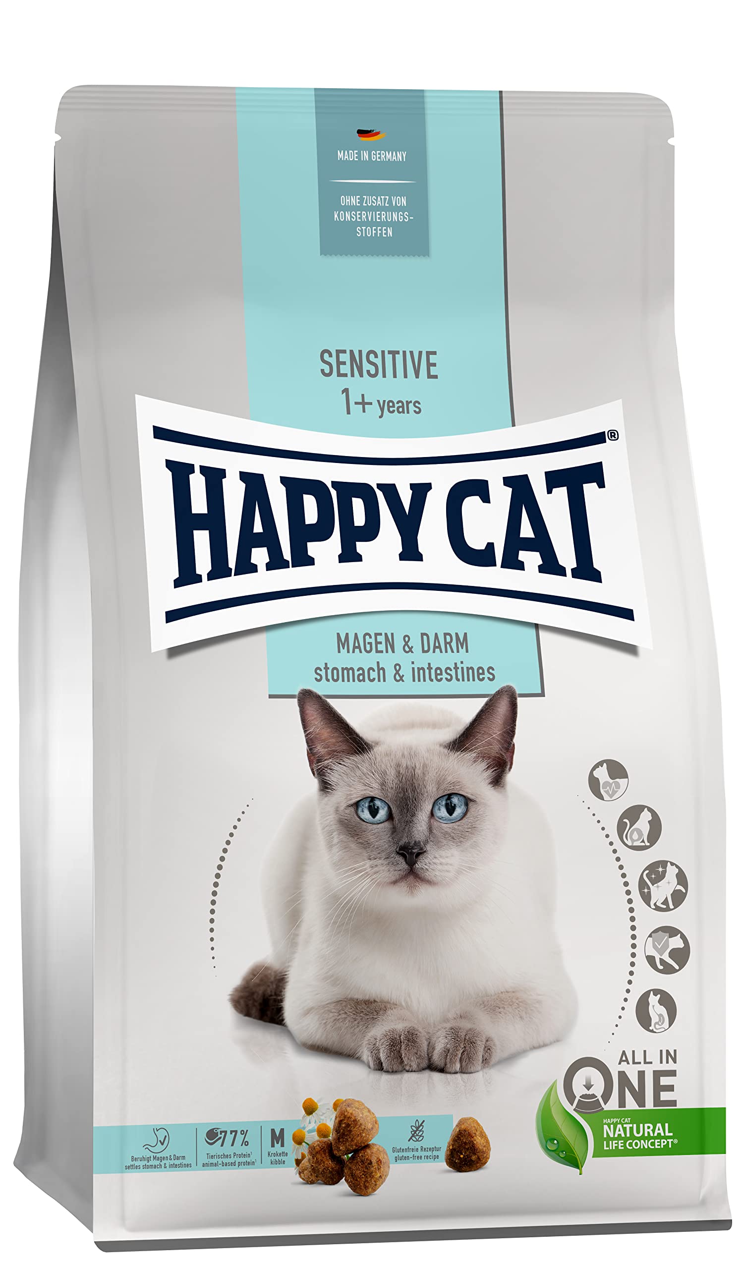Happy Cat – [1.3 kg] Super Premium Sensitive Magen & Darm settles the digestive tract for optimum digestibility for adult cats