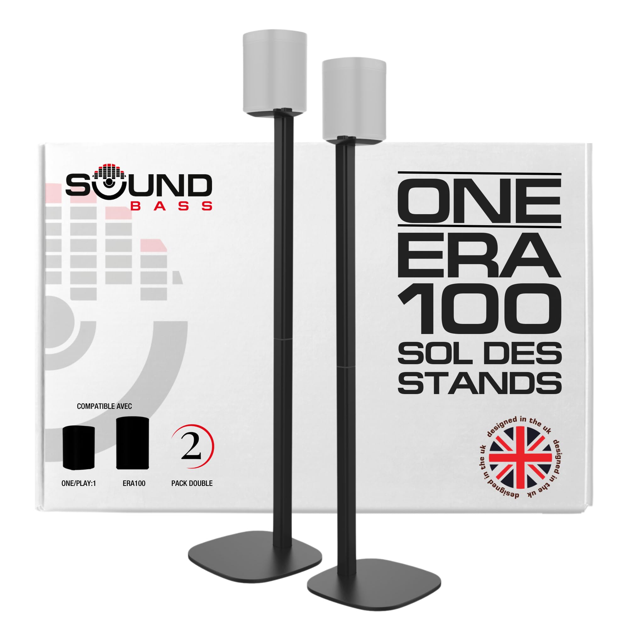 Sound Bass Pied de Sol One / ERA100, (2 Pièces), Noir, Double, Paire | Compatible avec Sonos One, Gen 2, Play:1, SL | Design Évolutif Également Compatible avec ERA 100, Conçu par Sound Bass UK