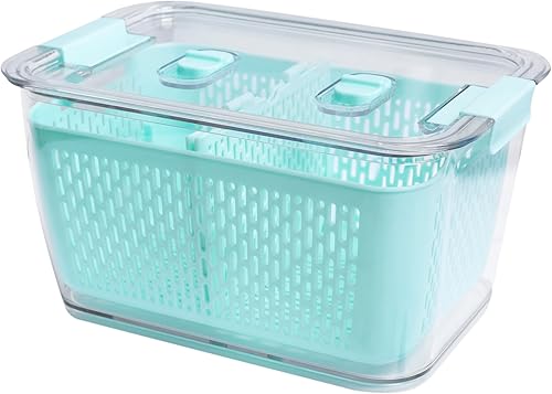 Miniatura 43 de Kitchen Spaces Organizador apilable de almacenamiento de alimentos de doble colador para refrigerador, congelador y despensa, 8.8 x 6.8 x 3.9 Verde