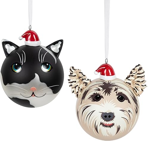 Juego de adornos de bola de cristal de Navidad de 4 pulgadas, para colgar gatos y perros, regalos para los amantes de los gatos, adornos colgantes