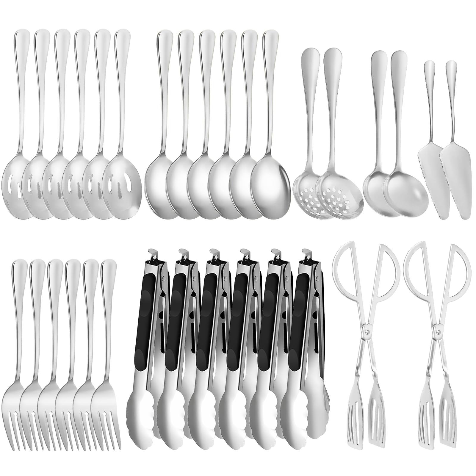 Photo 1 of ZLMTZDJD 32 Piece Stainless Steel Serving Utensils Set - Complete Buffet Serving Spoons, Tongs, Ladles, Spatulas for BBQ, Parties, Weddings, Catering and Events (Silver)