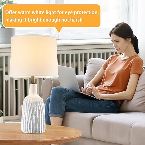 Miniatura 6 de Spclsim 22.4" White Ceramic Table Lamps for Bedroom Set of 2, Modern Bedside Lamps with 3-Color Temperatures, Farmhouse Lamp for Bedroom Nightstand