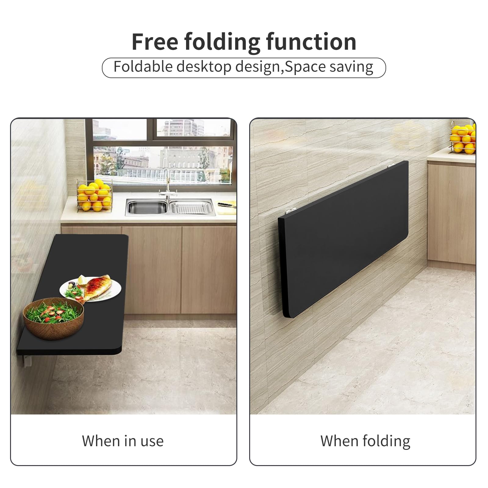 Mesa de pared abatible mesa de cocina plegable mesa con solapa para niños mesa plegable de pared mesa de comedor con soportes para ahorrar espacio (nero 80 x 50 x 1 6 cm)