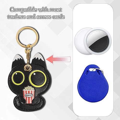 Miniatura 256 de Funda de cuero compatible con Apple AirTag, rastreador de llavero GPS Airtag con llavero, cubierta protectora antiarañazos para AirTag