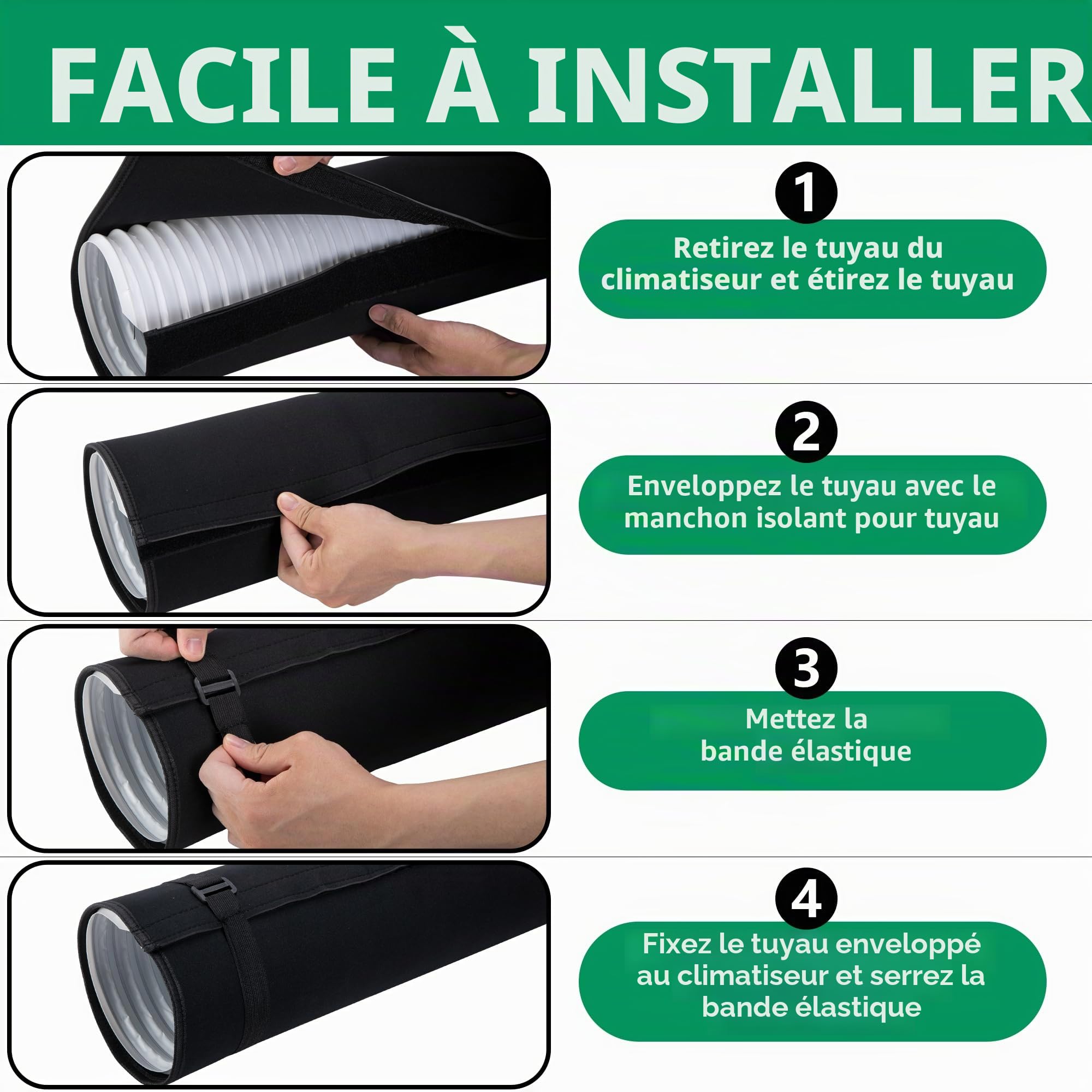 Couvre-tuyau de 150X50CM pour climatiseurs portables - Protection de tuyau AC - Protection de tuyau de climatisation lavable - Housse de protection isolée pour canal de 5 et 5,9 pouces de diamètre