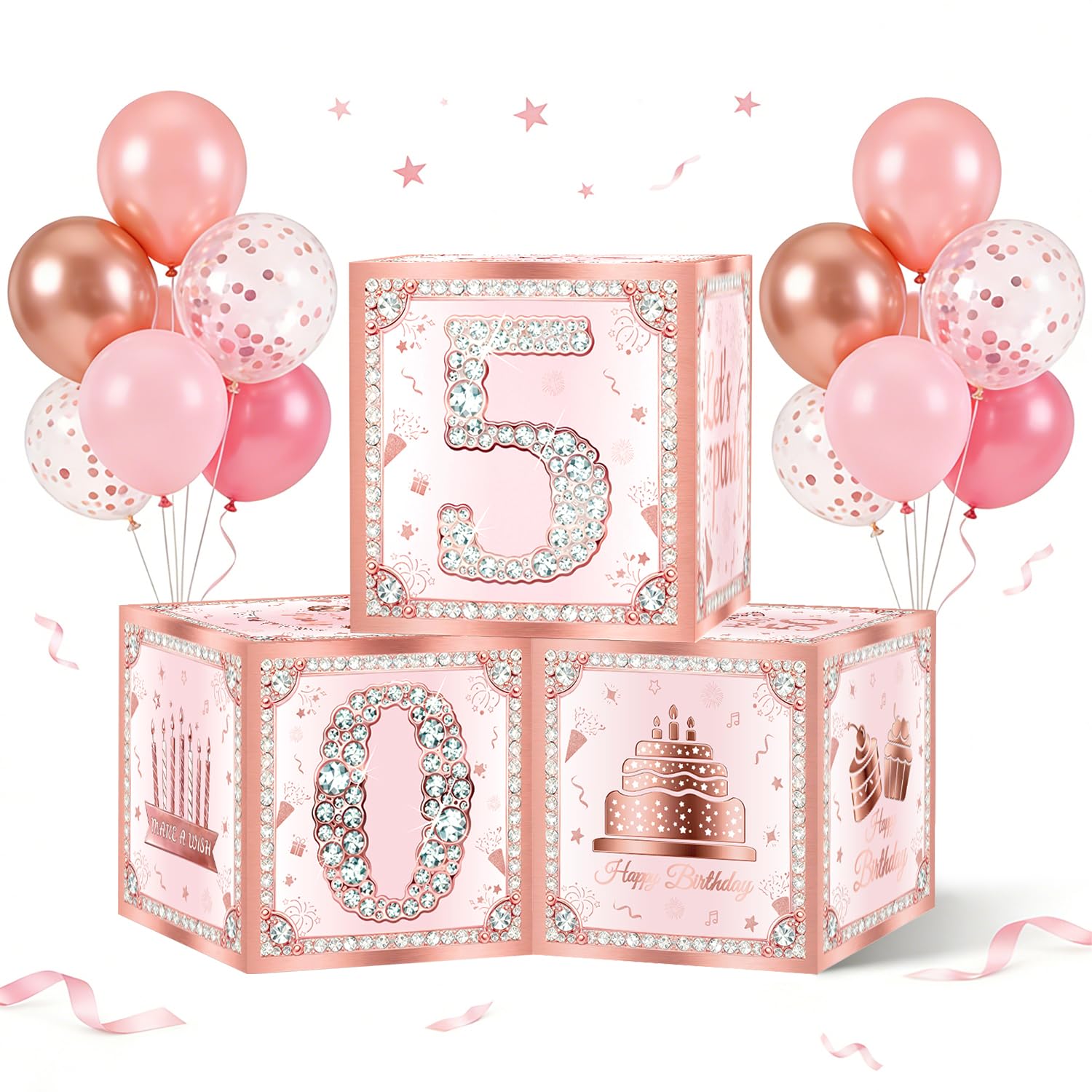 50th Birthday Decorations for Women, 3Pcs Rose Gold 50th Birthday Boxes