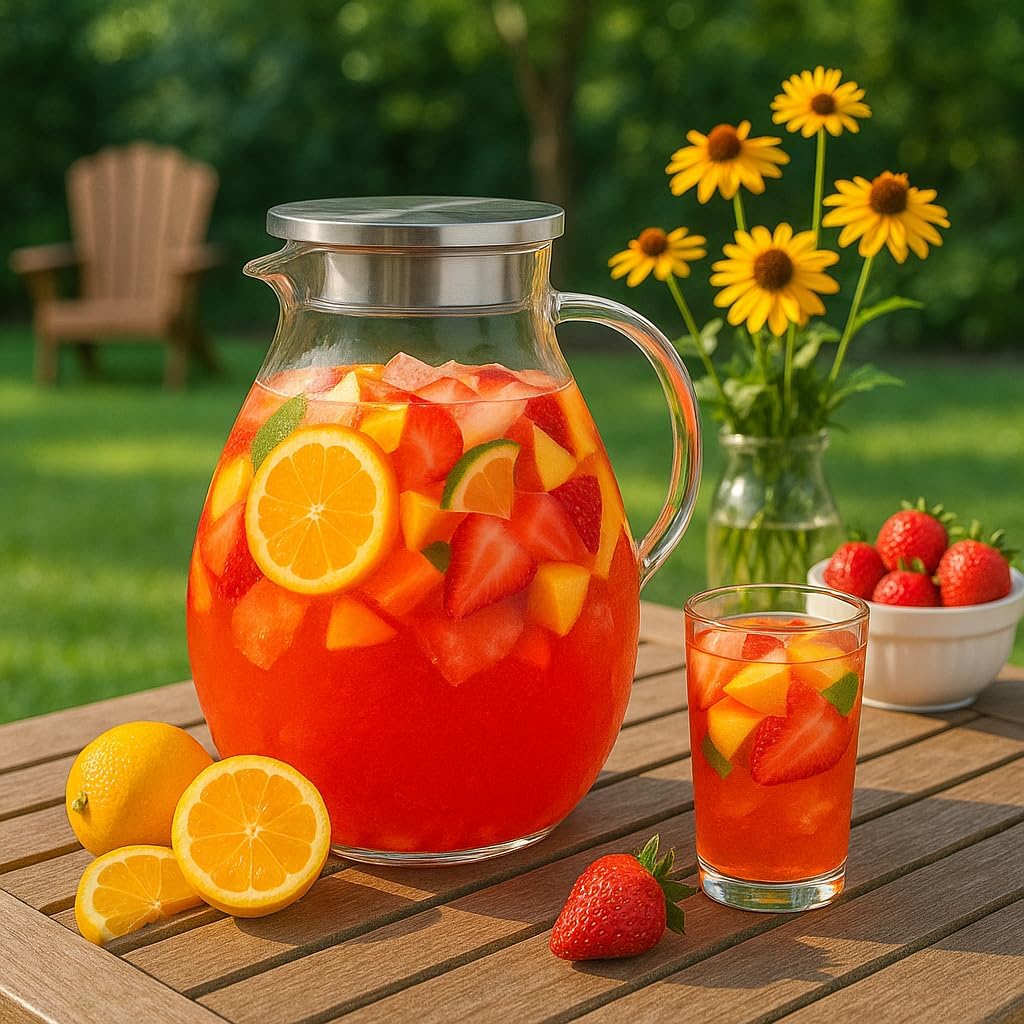 2.5L Extra Large Glass Pitcher Water Jug with Lid – Ideal for Lemonade, Iced Tea, or Fruit Punch, Perfect for BBQ, Picnic, and Family Gathering - Image 2