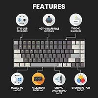 Vista 7 de Azio Teclado mecánico en cascada, diseño del 75%, RGB retroiluminado compacto, interruptores de intercambio en caliente y teclas, conexión