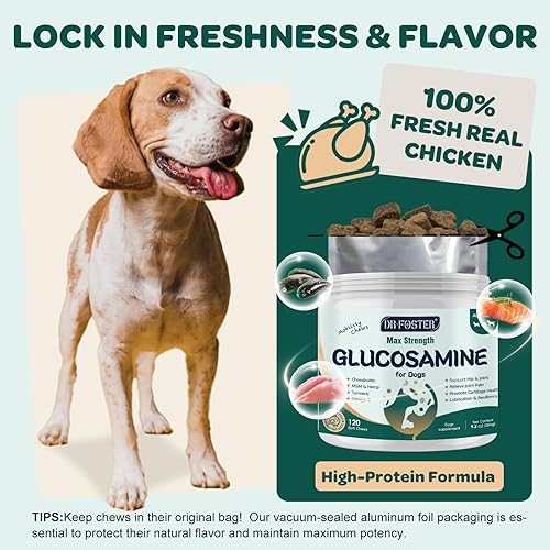 Miniatura 7 de Glucosamina para perros, suplemento de cadera y articulaciones para perros con condroitina, MSM, cúrcuma, omega-3 y calcio, la glucosamina para