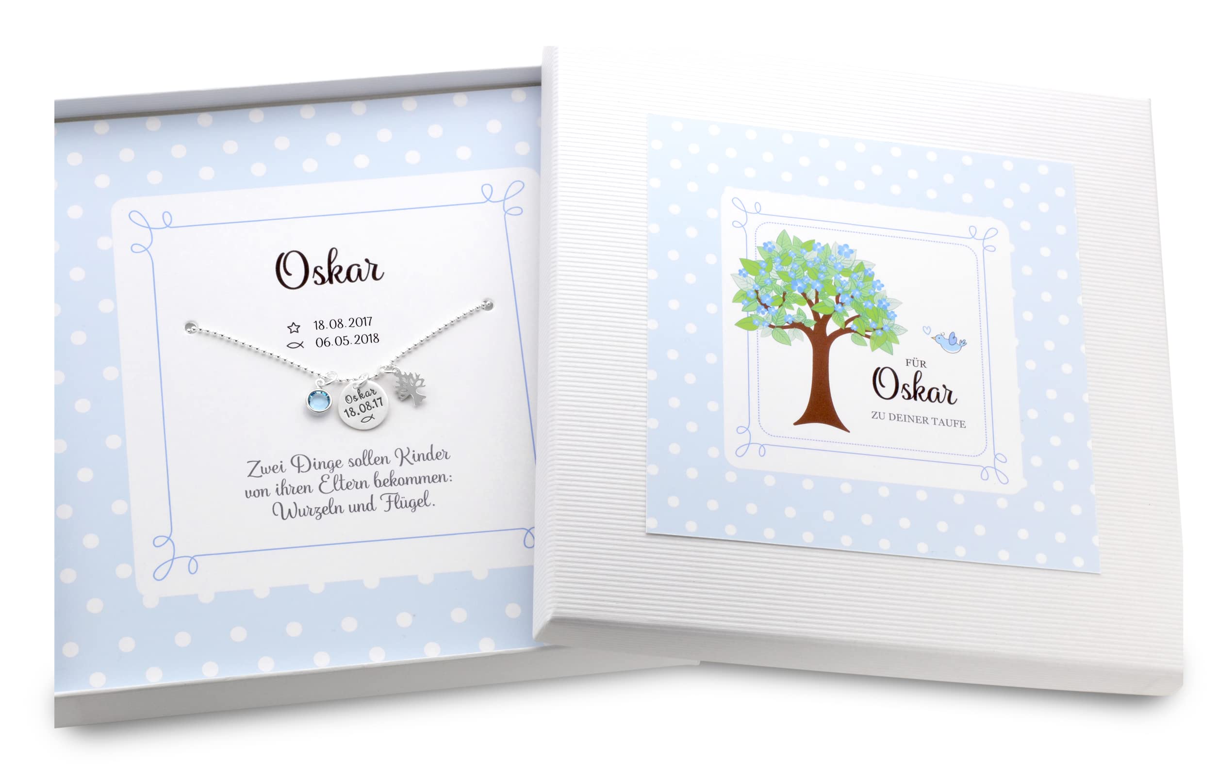 Taufkette Junge Gravur personalisiert MEINE TAUFE LEBENSBÄUMCHEN 925 Silber Geschenkbox Geschenkschachtel Kette Taufe Taufschmuck Lebensbaum