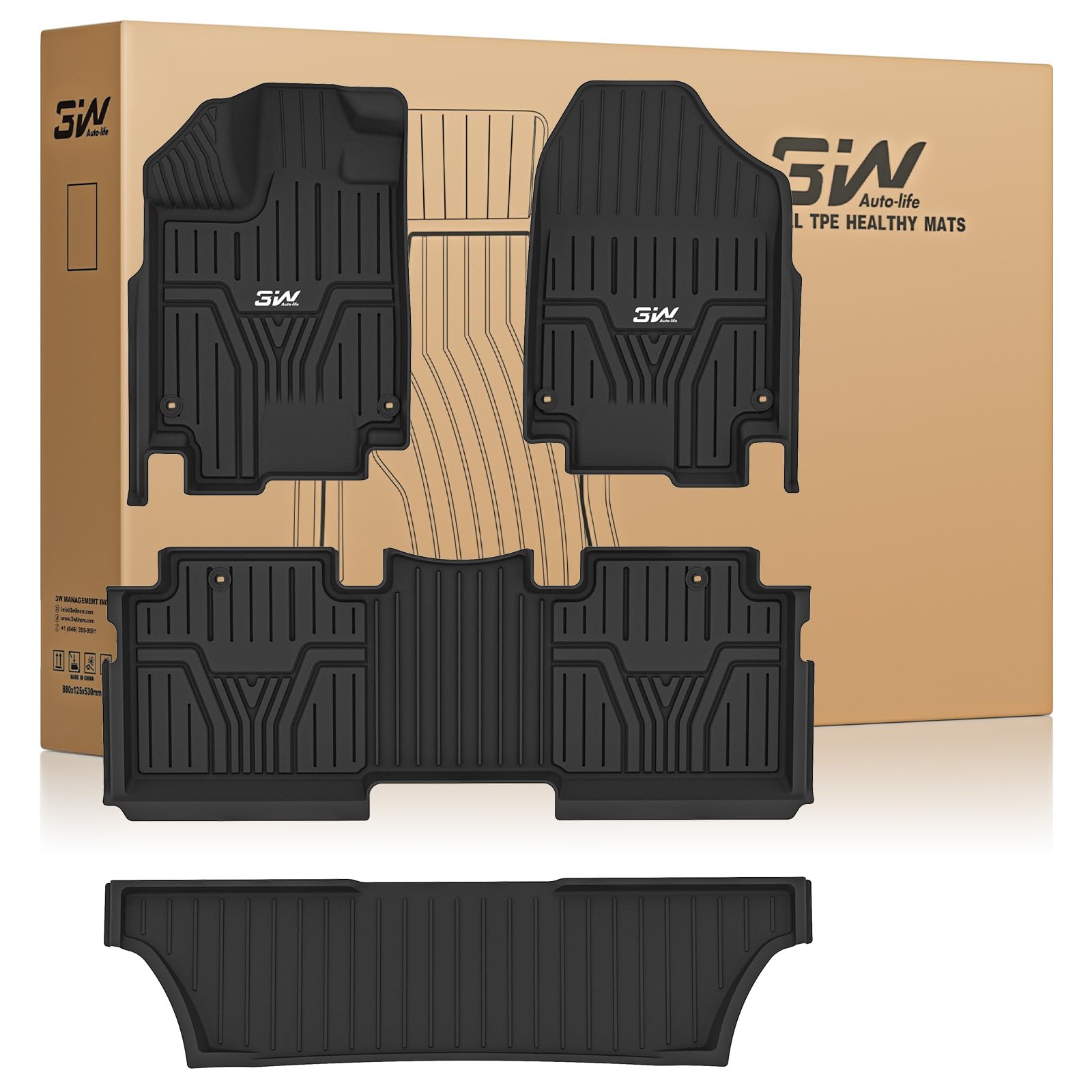 3W Floor Mats Fit for Honda Odyssey 2026 2025-2018, TPE All Weather Custom Fit Floor Liner 1st, 2nd 3rd Row Car Mats,Black