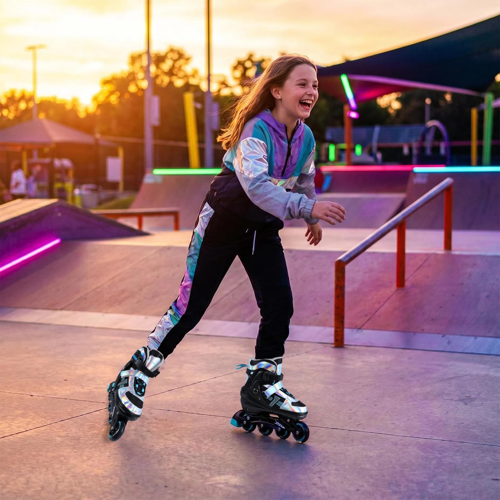 Inline Skates Kinder Verstellbare Rollschuhe für Jungen Mädchen | 4 Größen verstellbar, 3 Größenauswahl; 4 leuchtende Räder, Sport für drinnen und draußen, Geschenk für Kinder