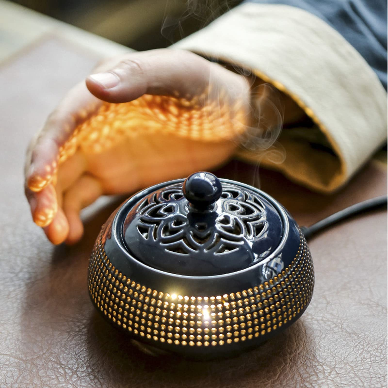 Bruciatore Di Incenso Elettrico Homoyoyo - Metallo Dorato, Per Aromaterapia, Facile Da Usare, Design Compatto