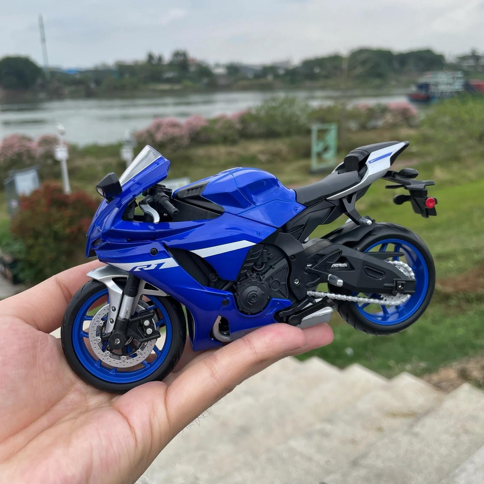 Modello di moto Modellino Di Moto Da Cross In Scala 1/12, Auto Giocattolo Collezione, Regalo, Produzione Statica Tramite Pressofusione Per Yamaha YZF-R1(Blue)