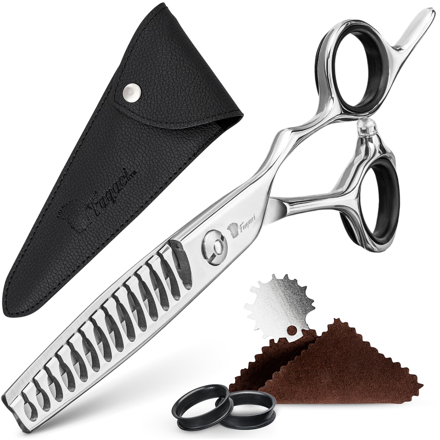 Fagaci Tijeras Peluqueria Entresacar, Dientes en T Texturizadoras 440C | Reduce el volumen del cabello hasta un 50%, Dientes en T para un agarre superior, Afilado en varias etapas, filo duradero