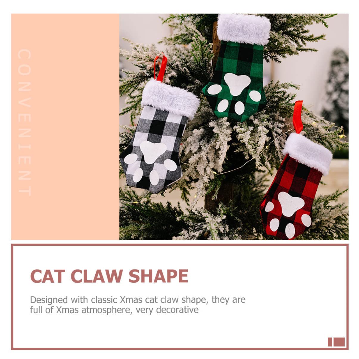 PRETYZOOM 5 Set Calza di Natale Artiglio di Gatto Giocattoli Gatto Natale Decorazione Albero Natale Decorazione Natale Albero Sacchetto Calza di Natale Decorazione Natalizia 3 Pezzi*5