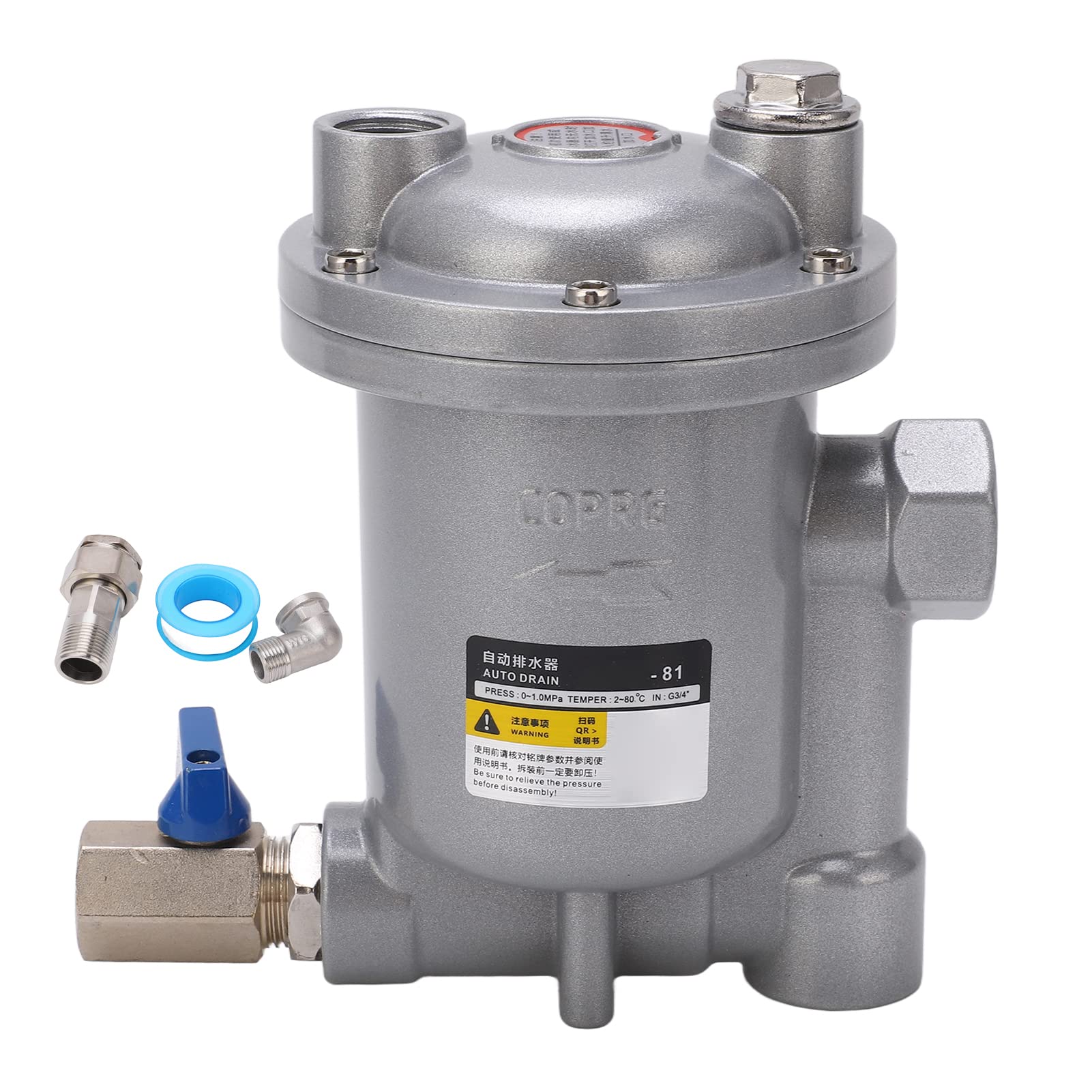 Escurridor de agua para tanque de aire 80 Diseño flotante con interfaz G 1/2 pulg. y bola flotante de acero inoxidable - Válvula de drenaje automática con carcasa de aleación de (ADTV-81 G3/4")