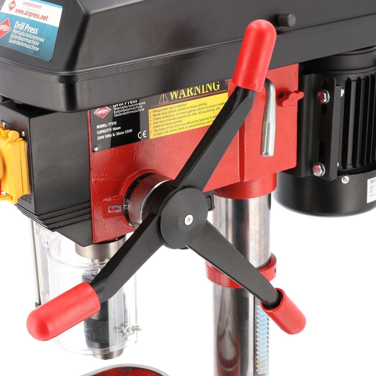 Airpress - Taladro de Columna 16-980 | 550 W | 16 Velocidades | Broca hasta 16 mm | Mesa Inclinable 45° | Taladro de Banco Profesional